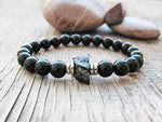 Mens Black Onyx Beaded Bracelet with Cross Charm - Buzzastore