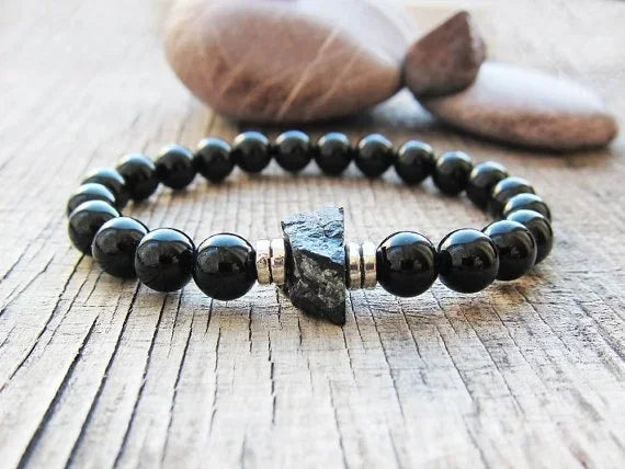 Mens Black Onyx Beaded Bracelet with Cross Charm - Buzzastore