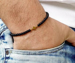 Mens Black Onyx Beaded Bracelet with Cross Charm - Buzzastore