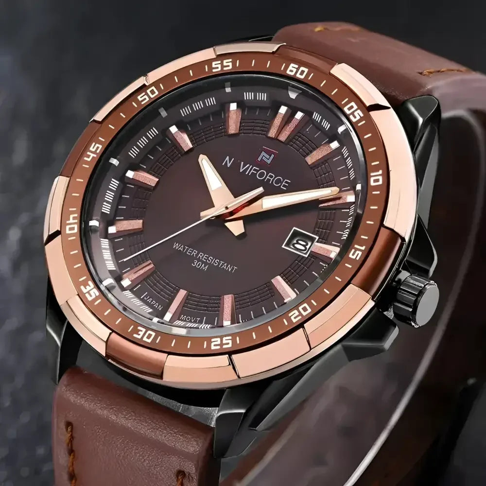 NAVIFORCE Mens Leather Band Watch - Stylish and Durable Timepiece for Everyday Wear - Buzzastore