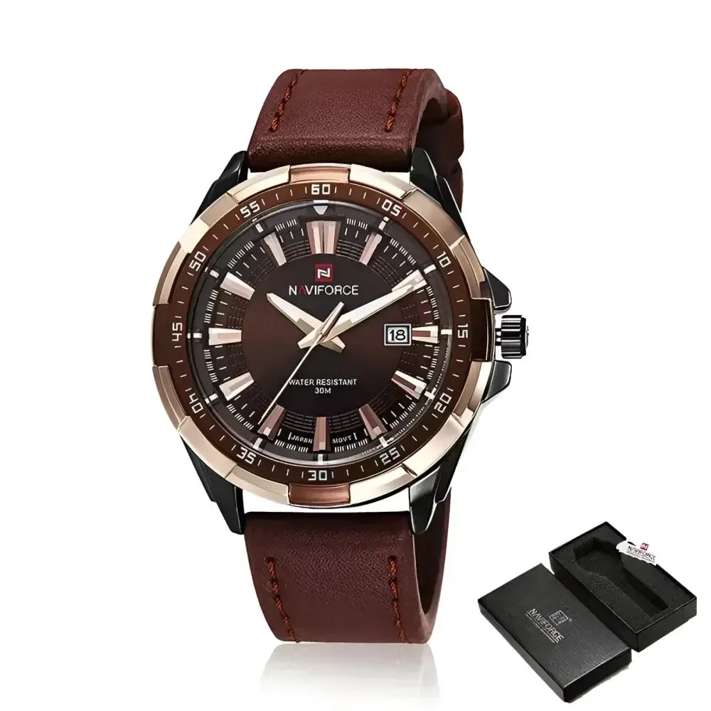 NAVIFORCE Mens Leather Band Watch - Stylish and Durable Timepiece for Everyday Wear - Buzzastore