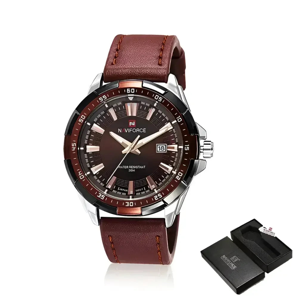 NAVIFORCE Mens Leather Band Watch - Stylish and Durable Timepiece for Everyday Wear - Buzzastore