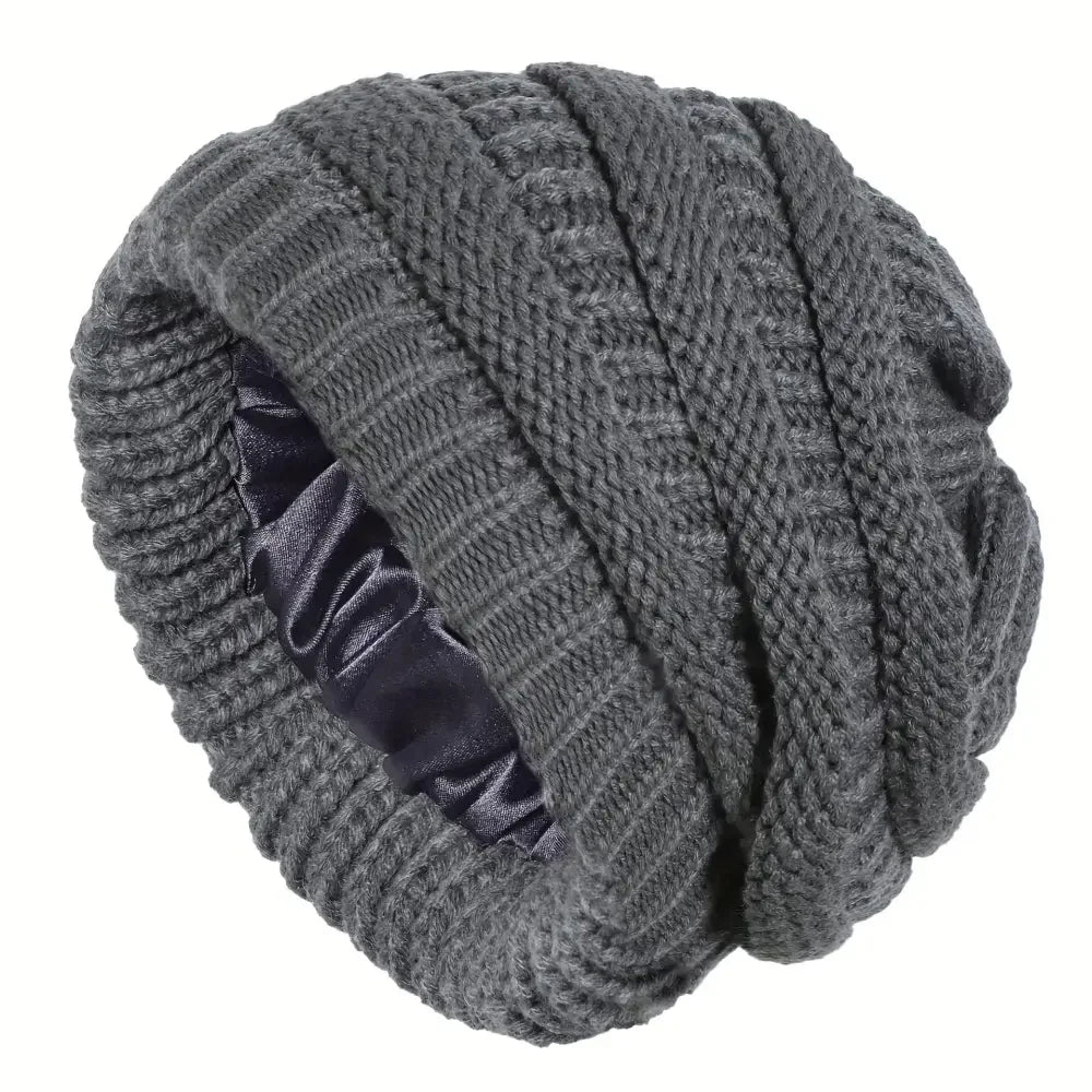 Unisex Knit Beanie Hat with Soft Satin Lining - Warm Stylish Winter Accessory - Buzzastore