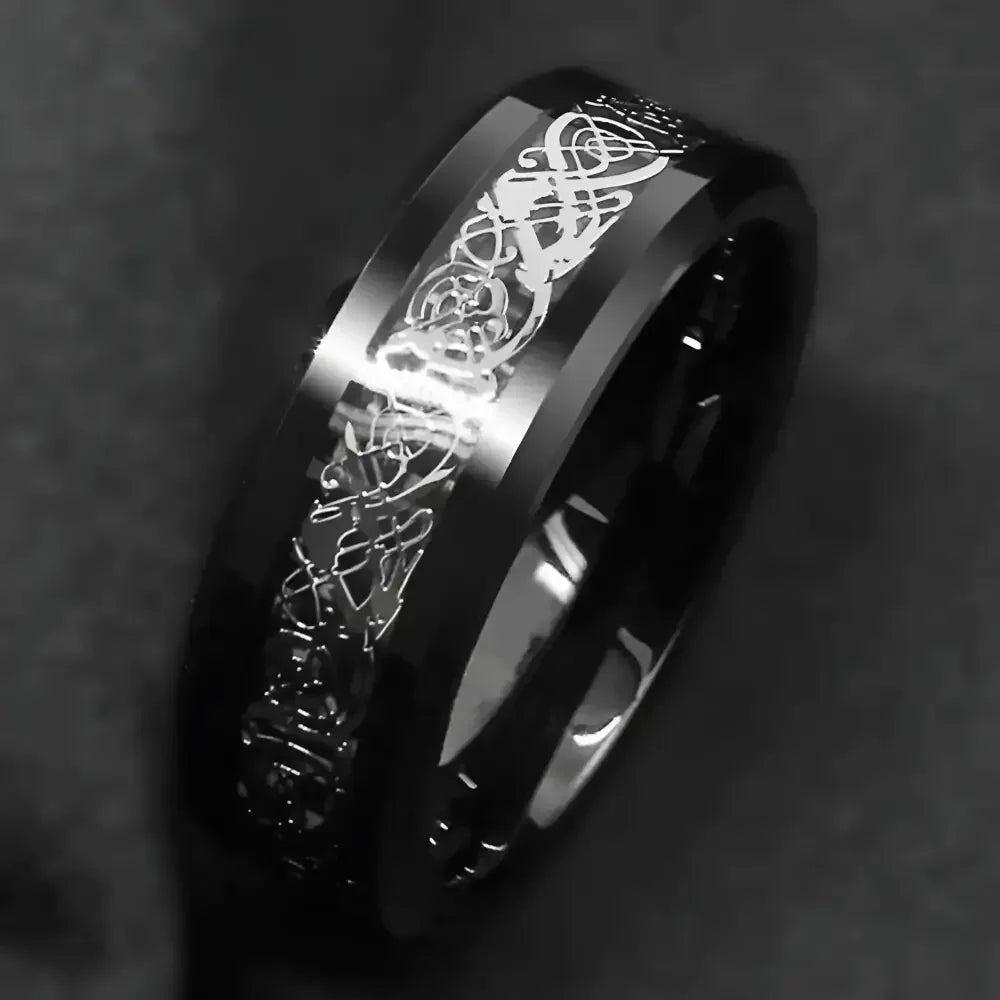 Dragon Engraved Black Stainless Steel Ring for Men - Stylish Fashion Accessory - Buzzastore