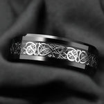 Dragon Engraved Black Stainless Steel Ring for Men - Stylish Fashion Accessory - Buzzastore