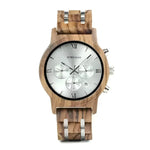 Chronograph Wooden Watch with White Face by BOBO BIRD - Eco-Friendly Style - Buzzastore