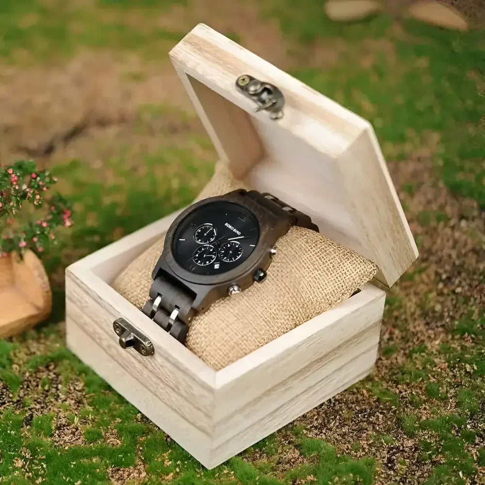 Chronograph Wooden Watch with White Face by BOBO BIRD - Eco-Friendly Style - Buzzastore