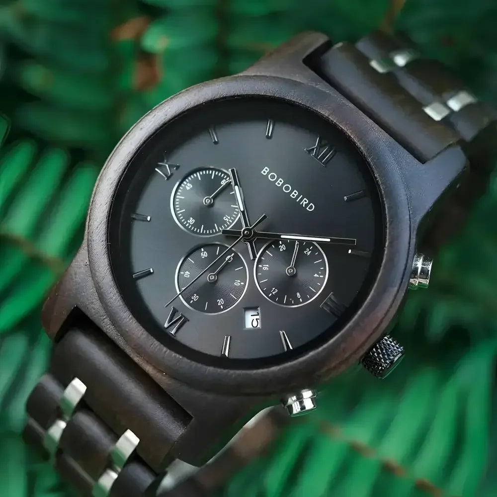 Chronograph Wooden Watch with White Face by BOBO BIRD - Eco-Friendly Style - Buzzastore