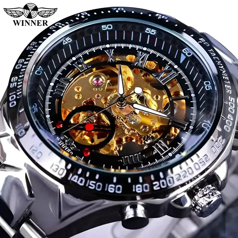 T-WINNER Gold Skeleton Automatic Watch - Elegant Timepiece for Men - Buzzastore