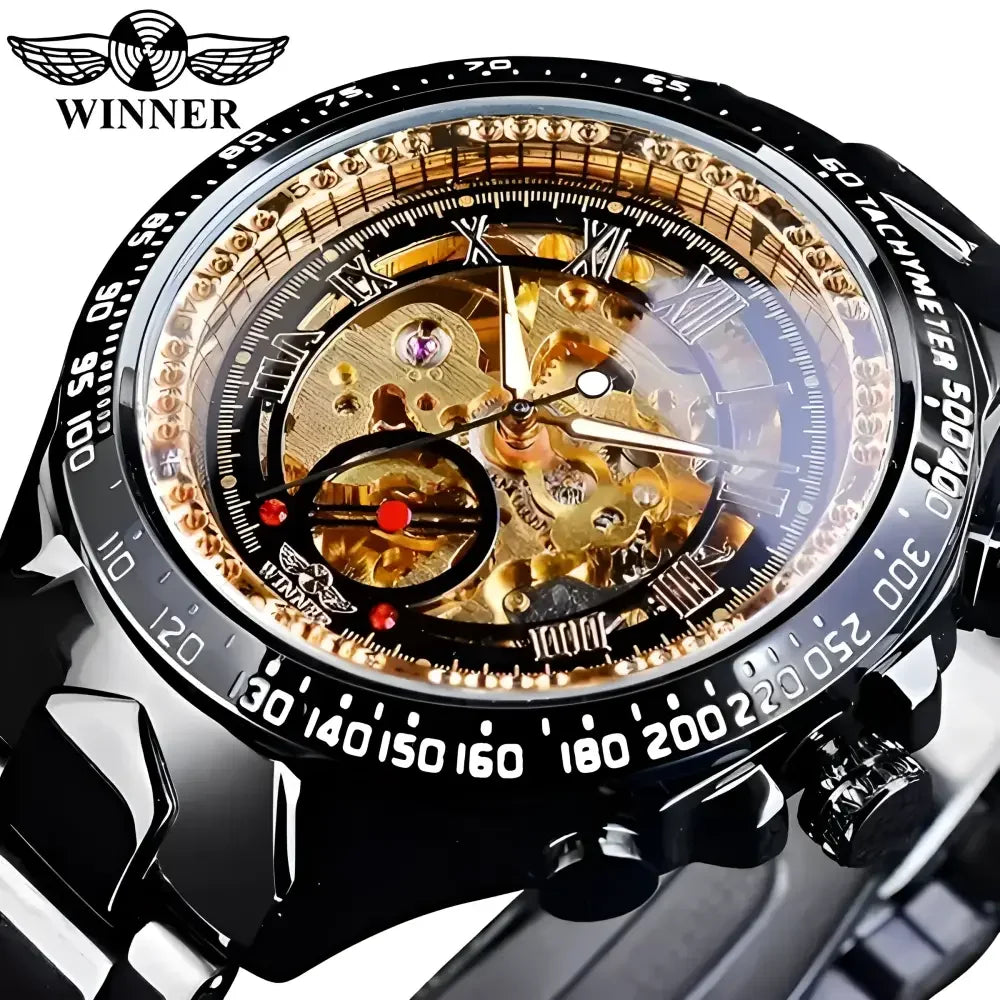 T-WINNER Gold Skeleton Automatic Watch - Elegant Timepiece for Men - Buzzastore