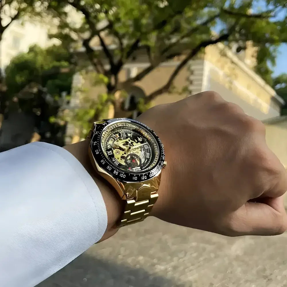 T-WINNER Gold Skeleton Automatic Watch - Elegant Timepiece for Men - Buzzastore