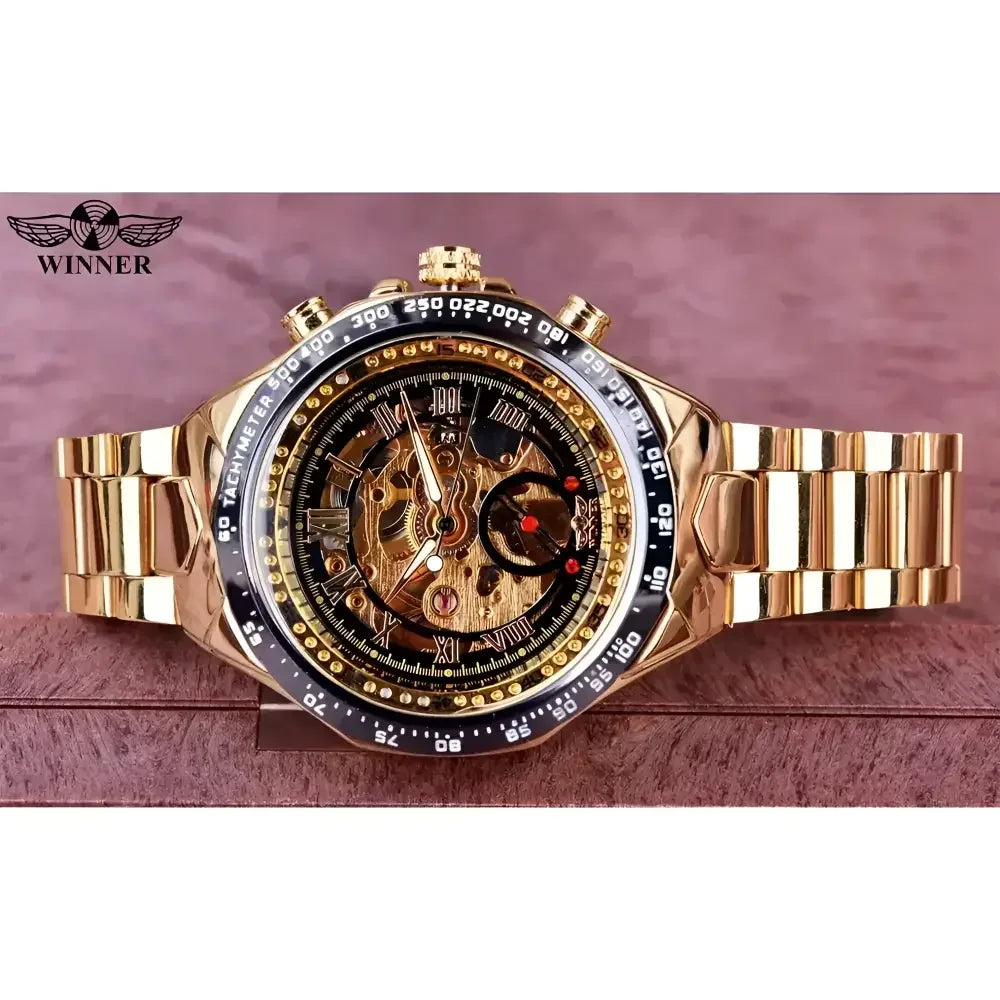 T-WINNER Gold Skeleton Automatic Watch - Elegant Timepiece for Men - Buzzastore