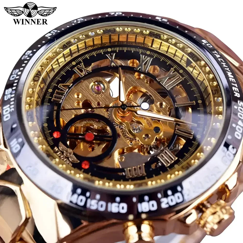 T-WINNER Gold Skeleton Automatic Watch - Elegant Timepiece for Men - Buzzastore