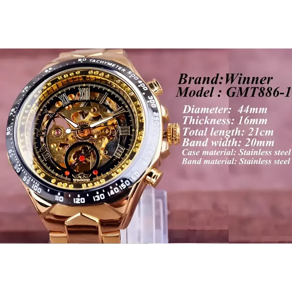 T-WINNER Gold Skeleton Automatic Watch - Elegant Timepiece for Men - Buzzastore