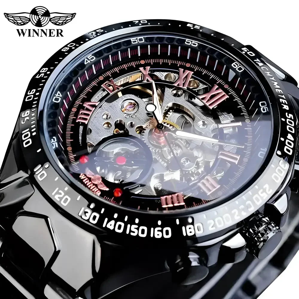 T-WINNER Gold Skeleton Automatic Watch - Elegant Timepiece for Men - Buzzastore