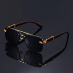 Luxury Frameless Glasses with Imitation Wood Grain Temples for Men and Women Versatile and Comfortable Fashion Eyewear - Buzzastore