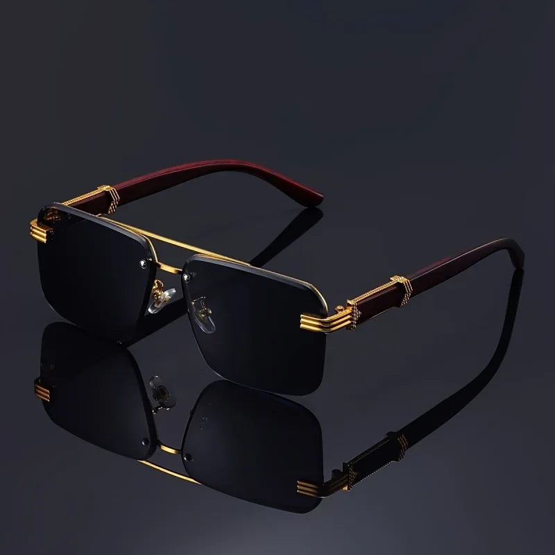 Luxury Frameless Glasses with Imitation Wood Grain Temples for Men and Women Versatile and Comfortable Fashion Eyewear - Buzzastore