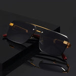Luxury Frameless Glasses with Imitation Wood Grain Temples for Men and Women Versatile and Comfortable Fashion Eyewear - Buzzastore