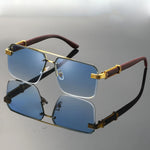 Luxury Frameless Glasses with Imitation Wood Grain Temples for Men and Women Versatile and Comfortable Fashion Eyewear - Buzzastore