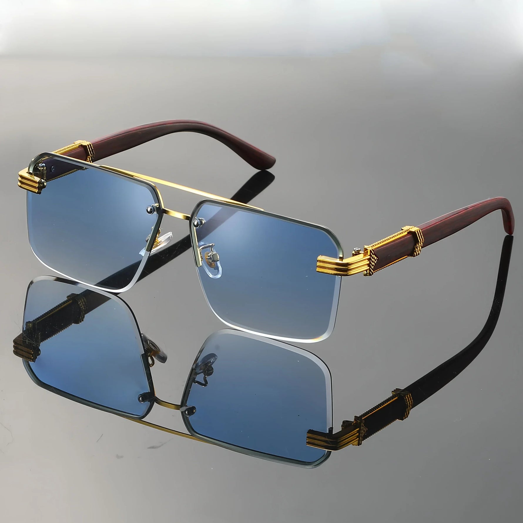 Luxury Frameless Glasses with Imitation Wood Grain Temples for Men and Women Versatile and Comfortable Fashion Eyewear - Buzzastore