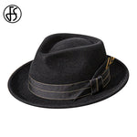 Mens Black Wool Felt Fedora with Ribbon and Feather - Retro Warped Brim Panama Cap for Unisex Style - Buzzastore