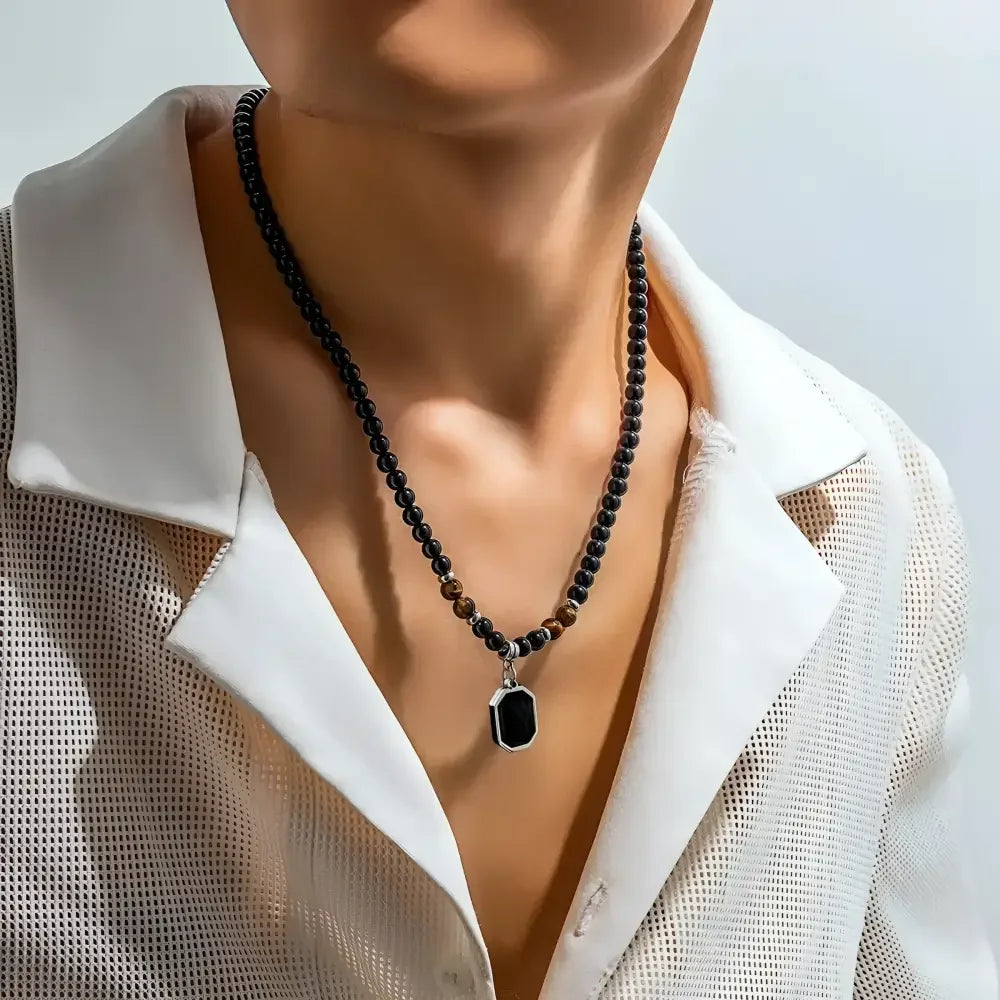 Mens Geometric Pendant Necklace in Stainless Steel by PuRui - Buzzastore