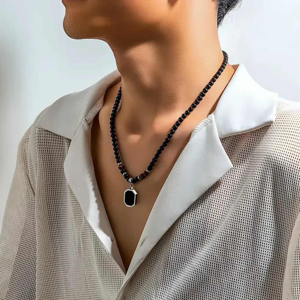 Mens Geometric Pendant Necklace in Stainless Steel by PuRui - Buzzastore