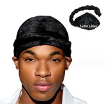 Satin-Lined Mens Turban Hat Stretchy Velvet Headwrap Hip Hop Cap for Comfort and Chemo Support - Buzzastore