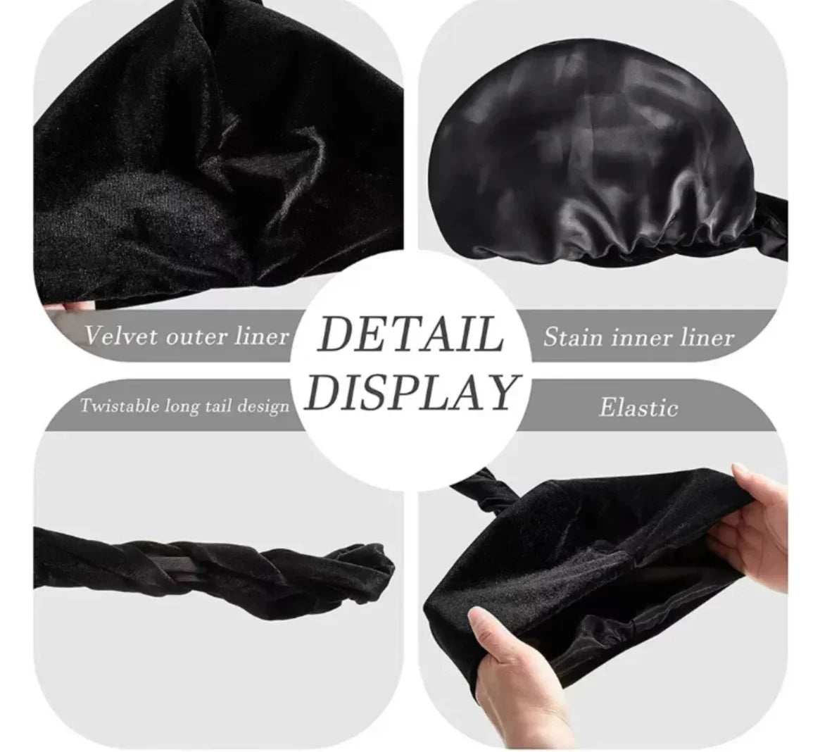 Satin-Lined Mens Turban Hat Stretchy Velvet Headwrap Hip Hop Cap for Comfort and Chemo Support - Buzzastore