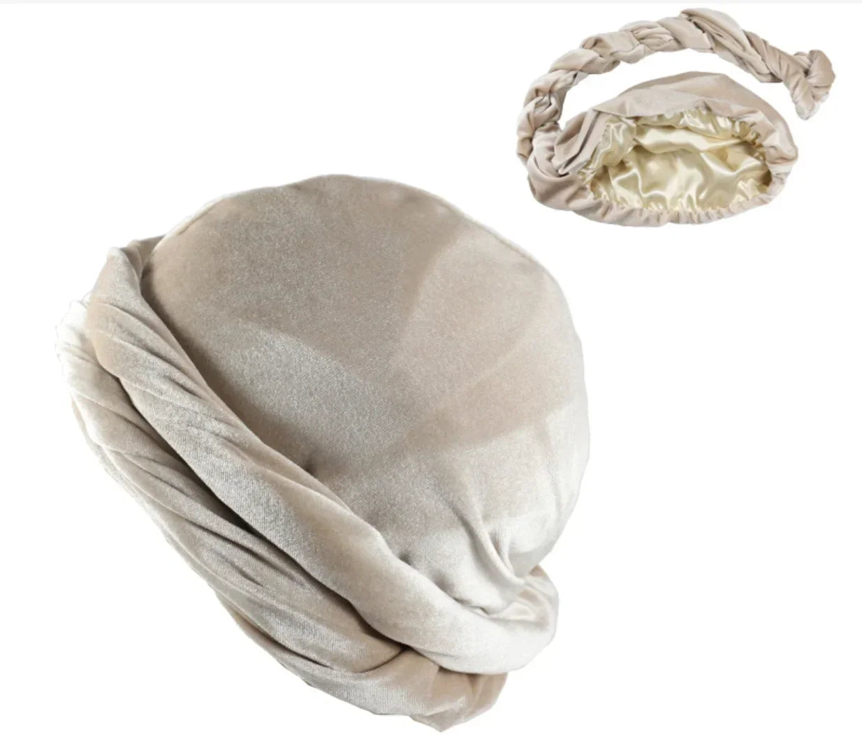 Satin-Lined Mens Turban Hat Stretchy Velvet Headwrap Hip Hop Cap for Comfort and Chemo Support - Buzzastore