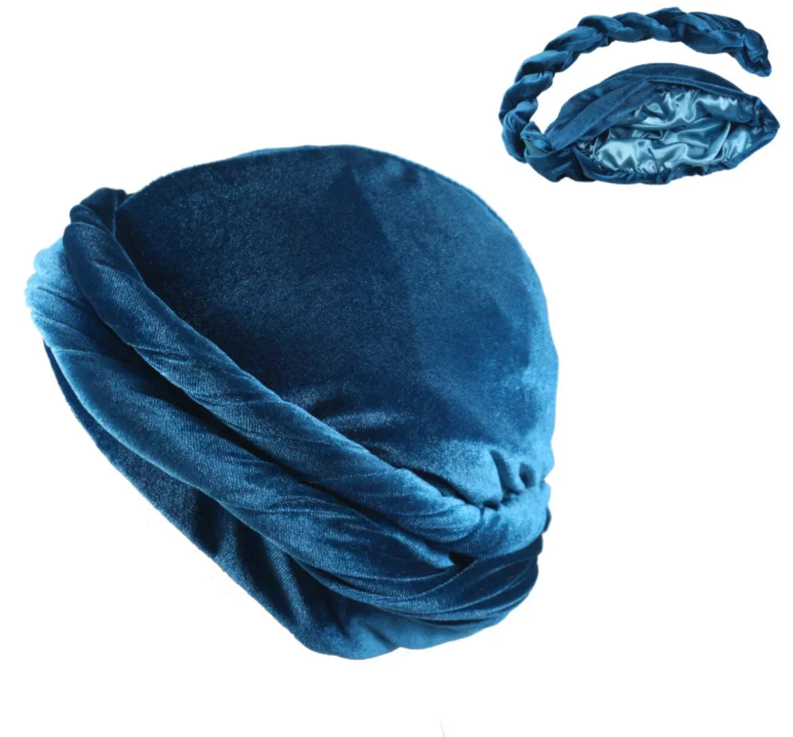 Satin-Lined Mens Turban Hat Stretchy Velvet Headwrap Hip Hop Cap for Comfort and Chemo Support - Buzzastore