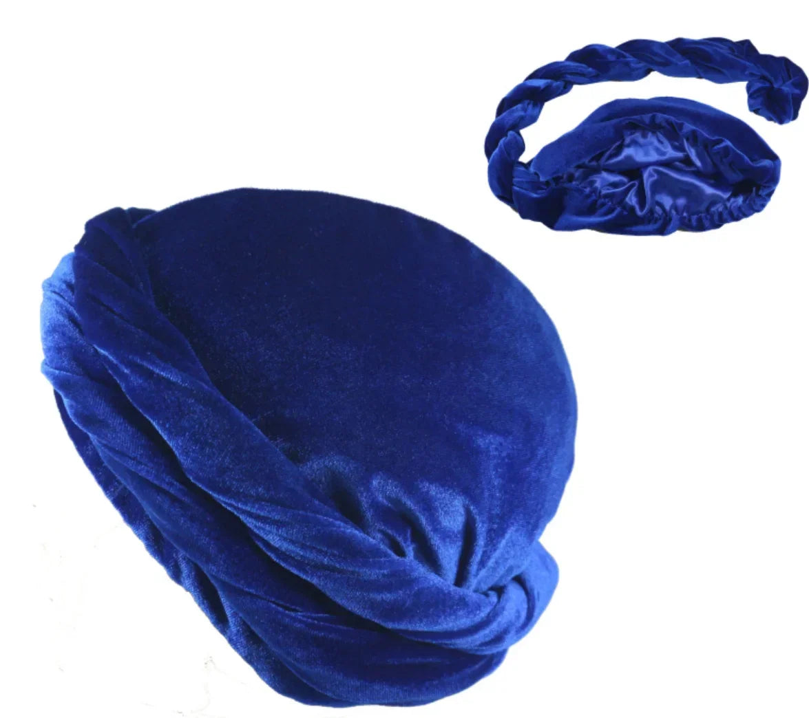 Satin-Lined Mens Turban Hat Stretchy Velvet Headwrap Hip Hop Cap for Comfort and Chemo Support - Buzzastore