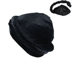Satin-Lined Mens Turban Hat Stretchy Velvet Headwrap Hip Hop Cap for Comfort and Chemo Support - Buzzastore