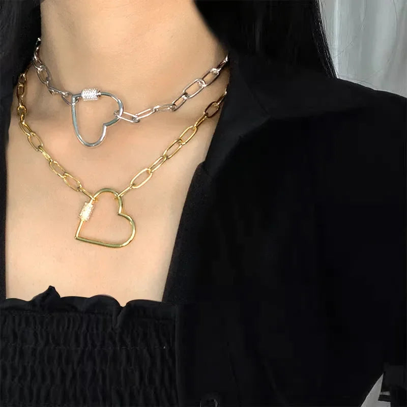 Punk Thick Chain Necklace for Women with Zircon Spiral Clasp 2020 Latest Design Charm Jewelry - Buzzastore