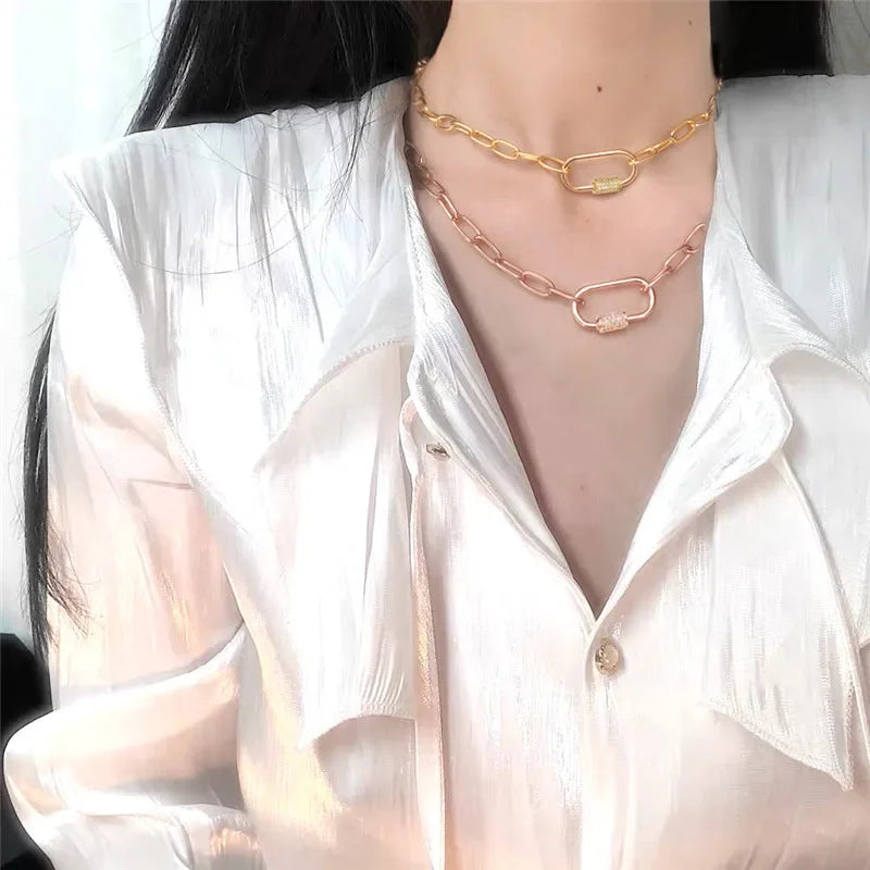 Punk Thick Chain Necklace for Women with Zircon Spiral Clasp 2020 Latest Design Charm Jewelry - Buzzastore