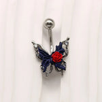 Rose Butterfly Belly Button Ring - Punk Gothic Flower Navel Barbell Jewelry for Women - Buzzastore