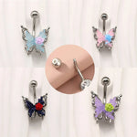 Rose Butterfly Belly Button Ring - Punk Gothic Flower Navel Barbell Jewelry for Women - Buzzastore