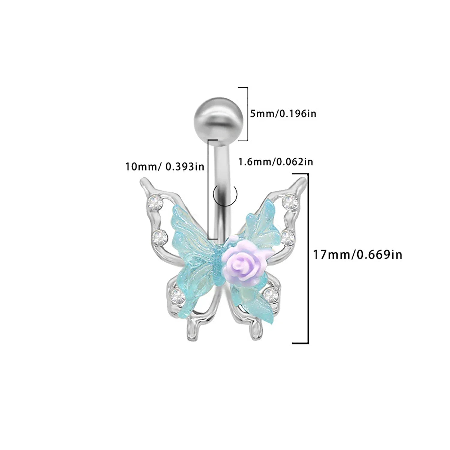 Rose Butterfly Belly Button Ring - Punk Gothic Flower Navel Barbell Jewelry for Women - Buzzastore