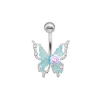Rose Butterfly Belly Button Ring - Punk Gothic Flower Navel Barbell Jewelry for Women - Buzzastore