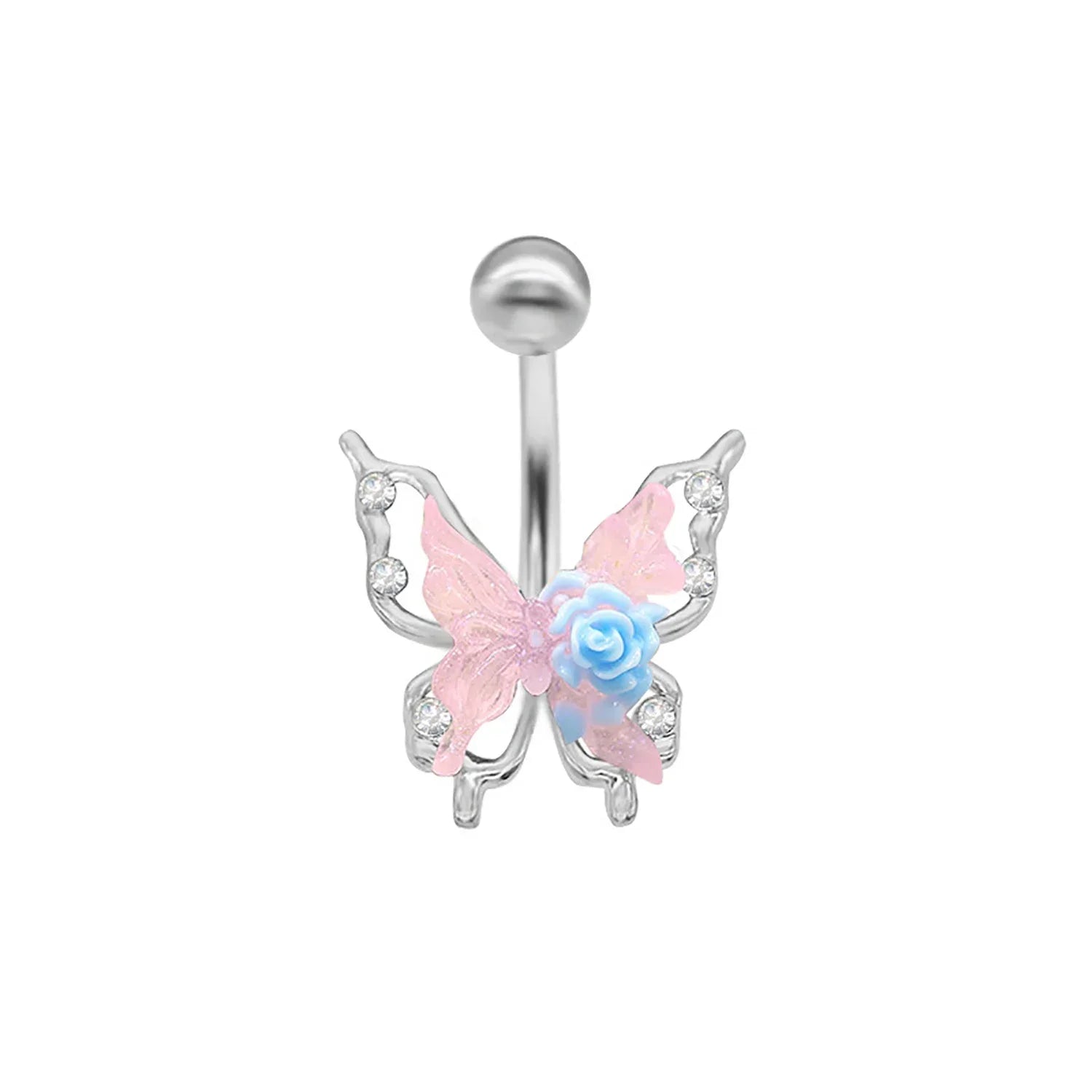Rose Butterfly Belly Button Ring - Punk Gothic Flower Navel Barbell Jewelry for Women - Buzzastore