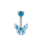 Rose Butterfly Belly Button Ring - Punk Gothic Flower Navel Barbell Jewelry for Women - Buzzastore