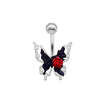 Rose Butterfly Belly Button Ring - Punk Gothic Flower Navel Barbell Jewelry for Women - Buzzastore