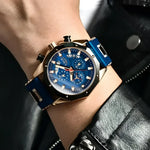 Blue Gold Chronograph Watch - Stylish Jewelry Accessory for Men - Buzzastore