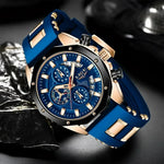 Blue Gold Chronograph Watch - Stylish Jewelry Accessory for Men - Buzzastore