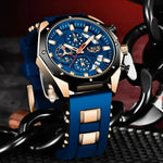 Blue Gold Chronograph Watch - Stylish Jewelry Accessory for Men - Buzzastore