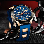 Blue Gold Chronograph Watch - Stylish Jewelry Accessory for Men - Buzzastore