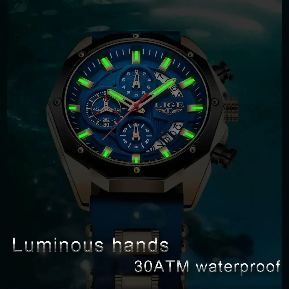 Blue Gold Chronograph Watch - Stylish Jewelry Accessory for Men - Buzzastore
