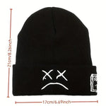 Sad Face Embroidered Beanie - Trendy Graphic Knit Hat for Casual Style - Buzzastore