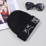 Sad Face Embroidered Beanie - Trendy Graphic Knit Hat for Casual Style - Buzzastore