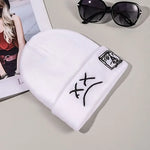 Sad Face Embroidered Beanie - Trendy Graphic Knit Hat for Casual Style - Buzzastore
